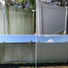 Under Pressure Exterior Cleaning image of a fence before and after cleaning.
