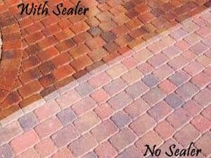 Under Pressure Exterior Cleaning image of brick pavers before and after sealant was applied.