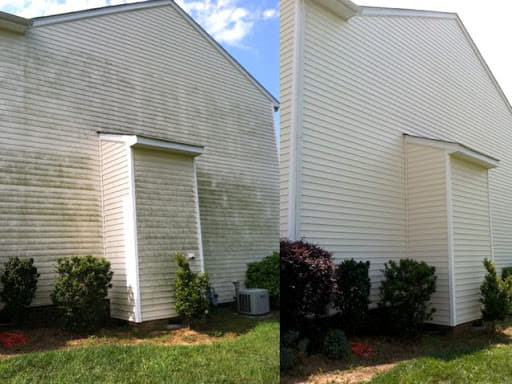 Under Pressure Exterior Cleaning image of home siding before and after cleaning.